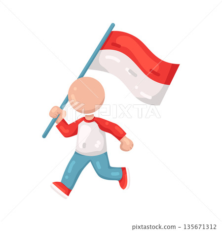 Illustration of Child Carrying Indonesia Flag 135671312