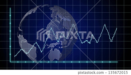 Displaying semi-transparent 3D globe in virtual dashboard, with neon grid lines and cyan line chart Displaying semi-transparent 3D globe in virtual dashboard, with neon grid lines and cyan line chart 135672015