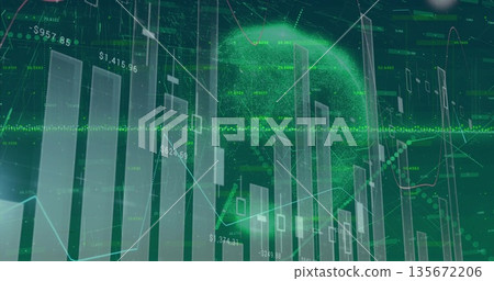 Displaying bar charts, candlestick and line graphs on trading platform showing price labels, sphere Displaying bar charts, candlestick and line graphs on trading platform showing price labels, sphere 135672206