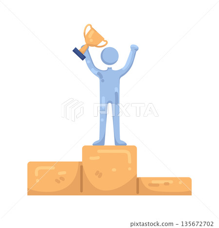 Illustration of Businessman Standing on a Winners Podium 135672702