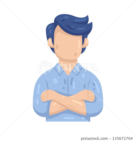 Illustration of Man Smiling While Crossing His Arms Illustration of Man Smiling While Crossing His Arms 135672704