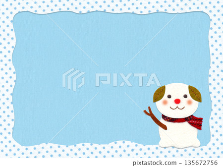 可愛的狗狗雪人貼花和波點邊框 / 橫款，淺藍色 135672756