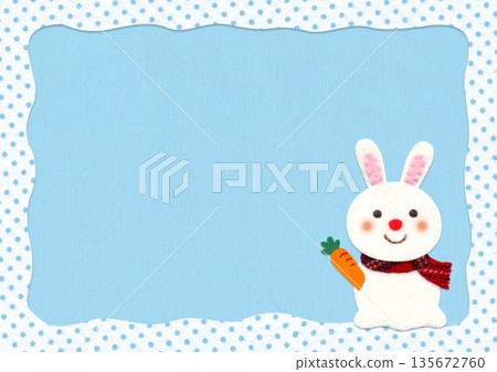 可愛的兔子雪人貼花和波點邊框 / 橫款，淺藍色 135672760