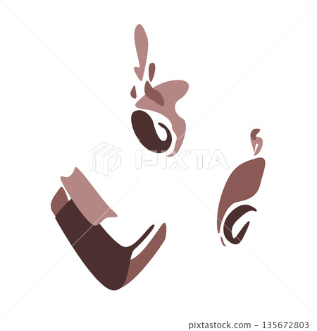 Brown, coffee and chocolate asymmetrical shapes resembling organic fragments or gestures, liquid splashes. Vector for cafe menu branding, stationery, or artistic backgrounds with modern elegance. 135672803