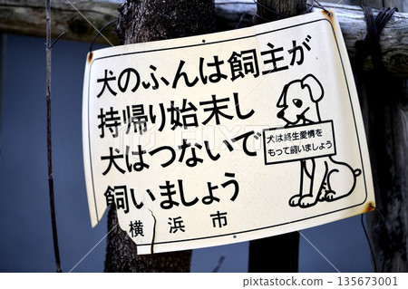 日本橫濱市的城市景觀:「狗主人應該把狗糞帶回家清理乾淨,並用牽引繩拴住狗」以及「狗是一生的摯愛…」= 橫濱市 日本橫濱市的城市景觀:「狗主人應該把狗糞帶回家清理乾淨,並用牽引繩拴住狗」以及「狗是一生的摯愛…」= 橫濱市 135673001