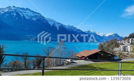 Interlaken,  Switzerland - March 18 2023: Surrounding View of Mountanious Interlaken 135673008