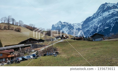 Interlaken,  Switzerland - March 18 2023: Surrounding View of Mountanious Interlaken 135673011