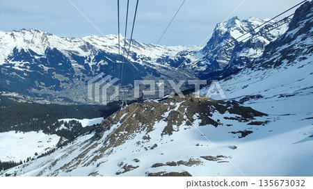 Interlaken,  Switzerland - March 18 2023: Surrounding View of Mountanious Interlaken 135673032