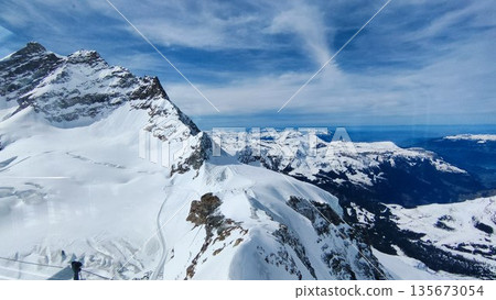 Interlaken,  Switzerland - March 18 2023: Surrounding View of Mountanious Interlaken 135673054