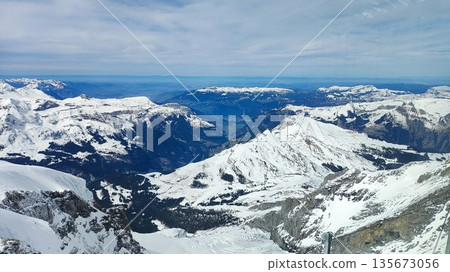 Interlaken,  Switzerland - March 18 2023: Surrounding View of Mountanious Interlaken 135673056