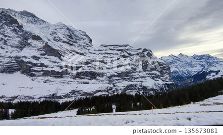 Interlaken,  Switzerland - March 18 2023: Surrounding View of Mountanious Interlaken 135673081