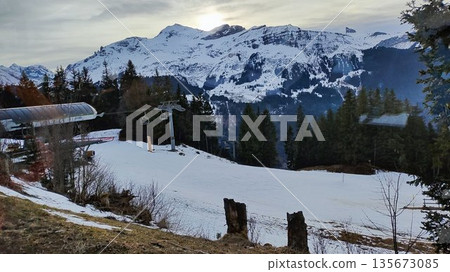 Interlaken, Switzerland - March 18 2023: Surrounding View of Mountanious Interlaken Interlaken, Switzerland - March 18 2023: Surrounding View of Mountanious Interlaken 135673085