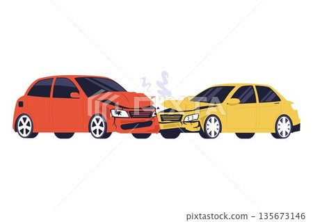 Two Cars Collision Accident and Vehicle Insurance Damage Claim Illustration 135673146