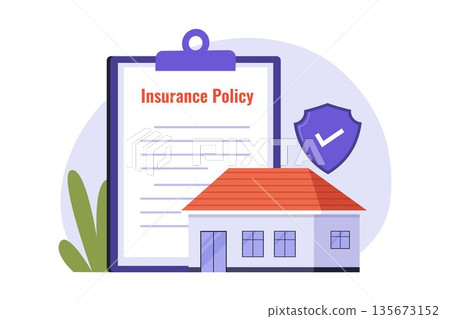 Residential Property Insurance Policy and Home Coverage Document Illustration Residential Property Insurance Policy and Home Coverage Document Illustration 135673152
