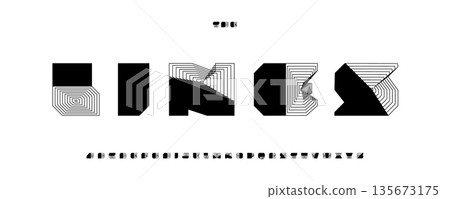 Block font logo alphabet geometric typography with lines thick square triangle geometry shape lettering for heavy title text, modern architect poster headline, creative branding. Vector typeset Block font logo alphabet geometric typography with lines thick square triangle geometry shape lettering for heavy title text, modern architect poster headline, creative branding. Vector typeset 135673175