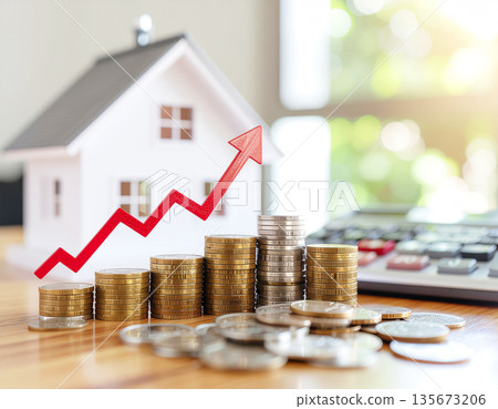 Image showing rising mortgage interest rates and the increased burden of buying a home 135673206