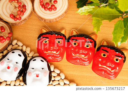 Setsubun decorations: Okame and Oni Setsubun decorations: Okame and Oni 135673217