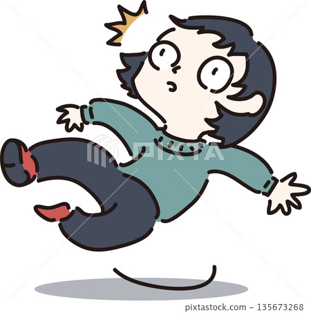 Illustration of a child with a surprised expression after slipping, long hair 135673268