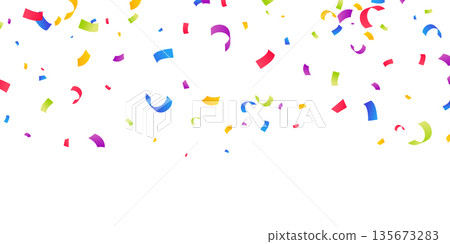 A colorful confetti pattern background with wavy lines, perfect for celebrations. Festive decoration vector illustration. 135673283