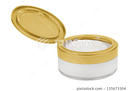 Body cream in a transparent jar on an isolated white background 135673304