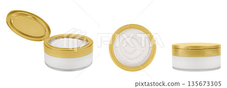 Body cream in a transparent jar on an isolated white background Body cream in a transparent jar on an isolated white background 135673305