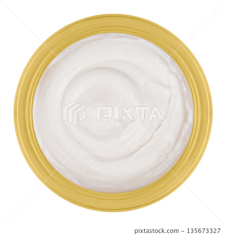 Body cream in a transparent jar on an isolated white background Body cream in a transparent jar on an isolated white background 135673327