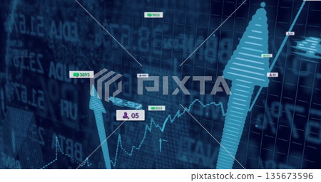 Rising arrow on right grid interface, showing chart with labels 5015 3893 icon 05, copy space Rising arrow on right grid interface, showing chart with labels 5015 3893 icon 05, copy space 135673596