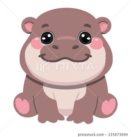 Cute Cartoon Hippopotamus Illustration 135673694