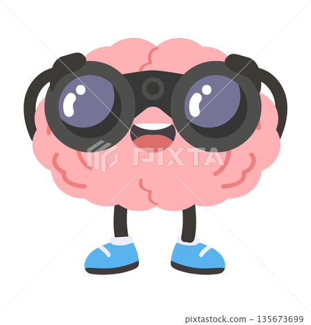 Cartoon Brain With Binoculars 135673699