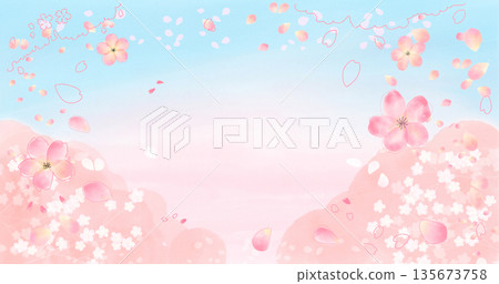 Cherry blossom background illustration Spring watercolor frame Cherry blossom background illustration Spring watercolor frame 135673758