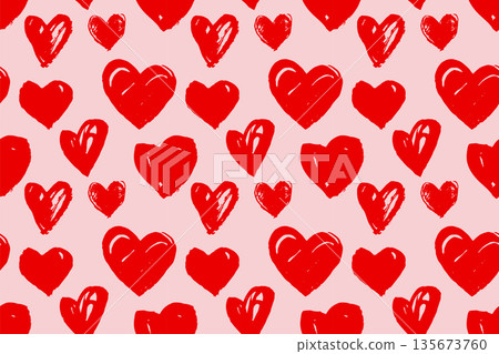 Red and pink hand drawn hearts seamless pattern. Heart doodles set and background for Valentines day Red and pink hand drawn hearts seamless pattern. Heart doodles set and background for Valentines day 135673760