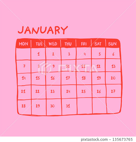 Minimalist hand drawn monthly planner template. Organizer page, diary and office schedule list. 135673765