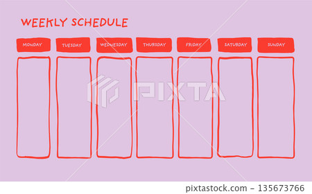Minimalist hand drawn weekly planner template. Organizer page, diary and office schedule list. Minimalist hand drawn weekly planner template. Organizer page, diary and office schedule list. 135673766