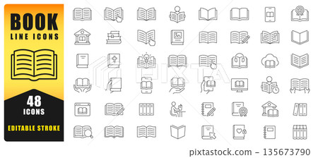 Book Line Icon Set Featuring Reading, Education, Library, Learning, Digital Books, Study, Knowledge And Literature Concepts With Editable Stroke Design For Web, App And Print Use. Isolated Vector Icon Book Line Icon Set Featuring Reading, Education, Library, Learning, Digital Books, Study, Knowledge And Literature Concepts With Editable Stroke Design For Web, App And Print Use. Isolated Vector Icon 135673790
