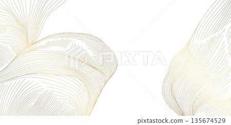 Luxury abstract gold wave pattern, elegant line art background. Premium Japanese vector design, flowing curves, luxury graphic, organic shapes, soft textures, poster, frame, wallpaper. Luxury abstract gold wave pattern, elegant line art background. Premium Japanese vector design, flowing curves, luxury graphic, organic shapes, soft textures, poster, frame, wallpaper. 135674529
