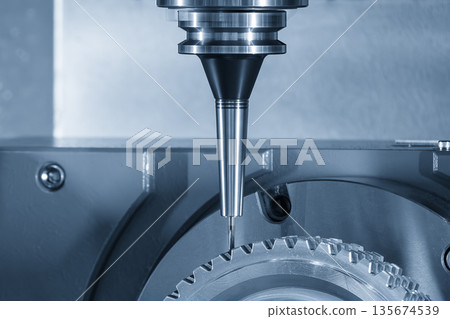 5 Axis CNC Milling Machine Cutting Metal Gear with Ball Nose End Mill 5 Axis CNC Milling Machine Cutting Metal Gear with Ball Nose End Mill 135674539