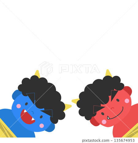 節分素材，惡魔，邊框背景素材，方形 135674953