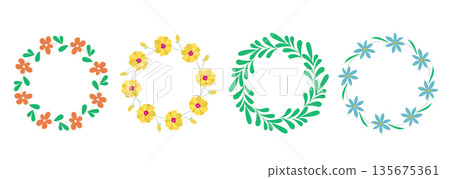 Set of cute floral round frames. 135675361
