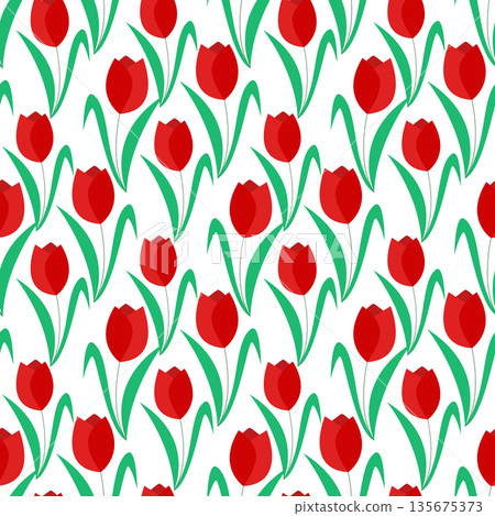 Plantation of red tulips creates seamless pattern Plantation of red tulips creates seamless pattern 135675373