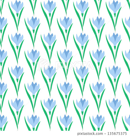Delicate blue crocuses seamless pattern 135675375