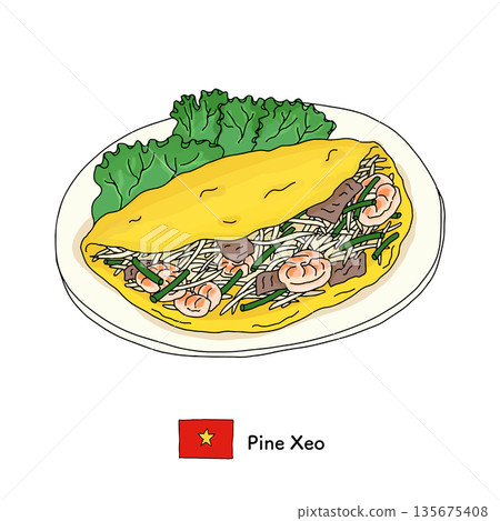 越南煎餅（Banh Xeo）插圖 | 旅遊、旅遊、越南美食、當地美食 135675408