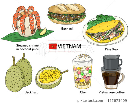 Illustration of typical Vietnamese dishes and gourmet specialties | Tourism, travel, food culture Illustration of typical Vietnamese dishes and gourmet specialties | Tourism, travel, food culture 135675409
