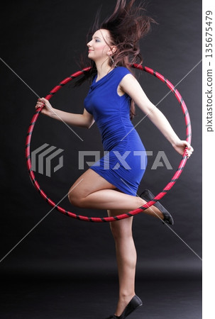 Dance hoop Beautiful woman in blue 135675479