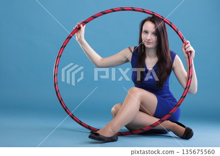 Dance hoop Beautiful woman in blue 135675560