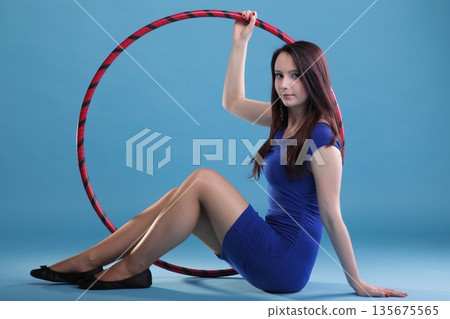 Dance hoop Beautiful woman in blue 135675565