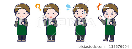 A male "restaurant clerk" using a smartphone 135676994