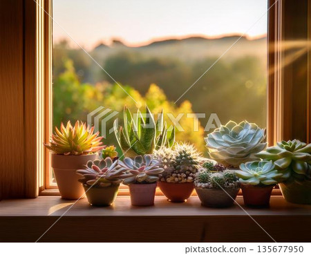 從窗戶看到的花朵 135677950