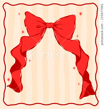 Whimsical Coquette Ribbon Bow curtain Border Elements Hand Drawn in bold line art playful curves. Whimsical Coquette Ribbon Bow curtain Border Elements Hand Drawn in bold line art playful curves. 135677991