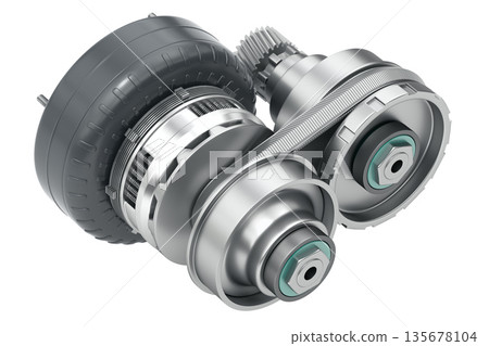 Continuously variable transmission (CVT) isolated on white background - 3D illustration Continuously variable transmission (CVT) isolated on white background - 3D illustration 135678104