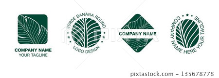 Banana Leaves Logo Set with Tropical Line Art and Silhouette Botanical Designs for Eco and Organic Branding Vector Marks Banana Leaves Logo Set with Tropical Line Art and Silhouette Botanical Designs for Eco and Organic Branding Vector Marks 135678778